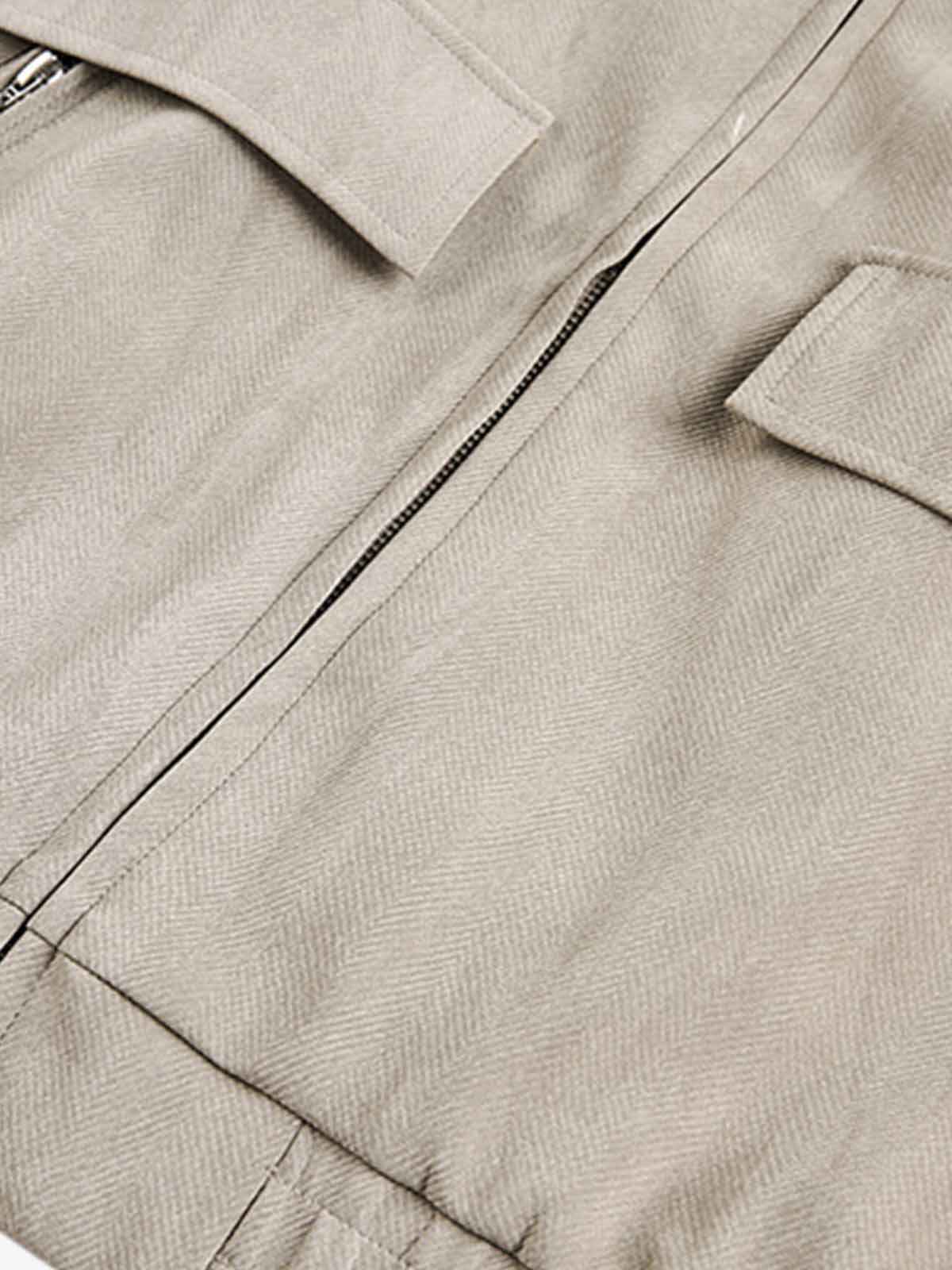 Detachable Knit Collar Zip Up Pocket Jacket