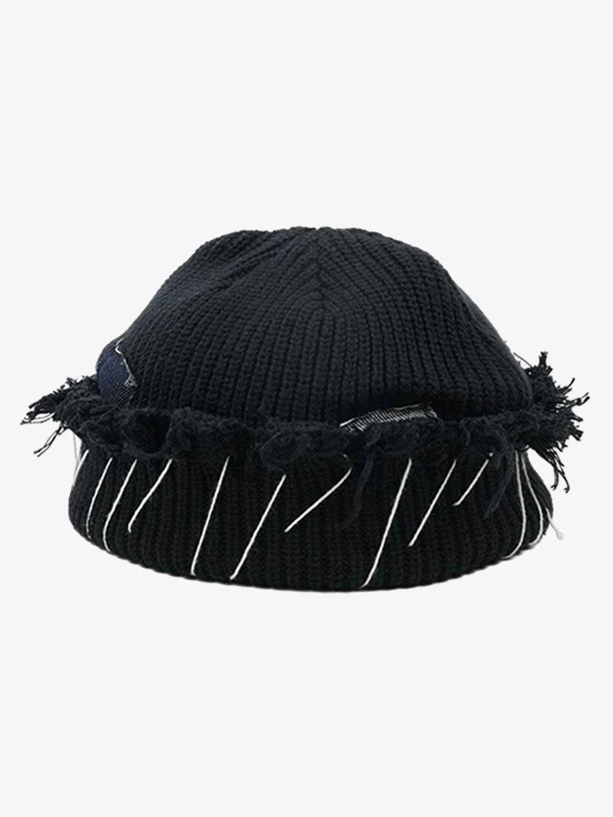 Distressed Denim Patchwork Beanie