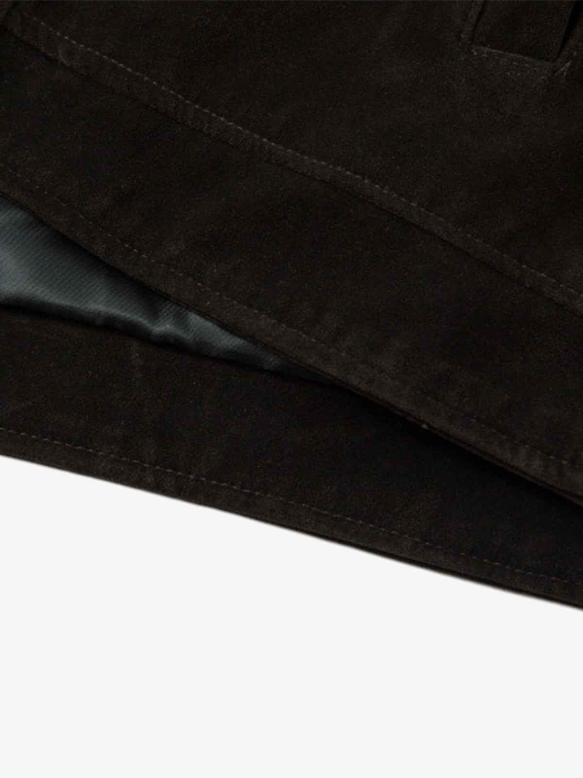 Retro Unique Metal Button Suede Lapel Bomber Jacket - 2538