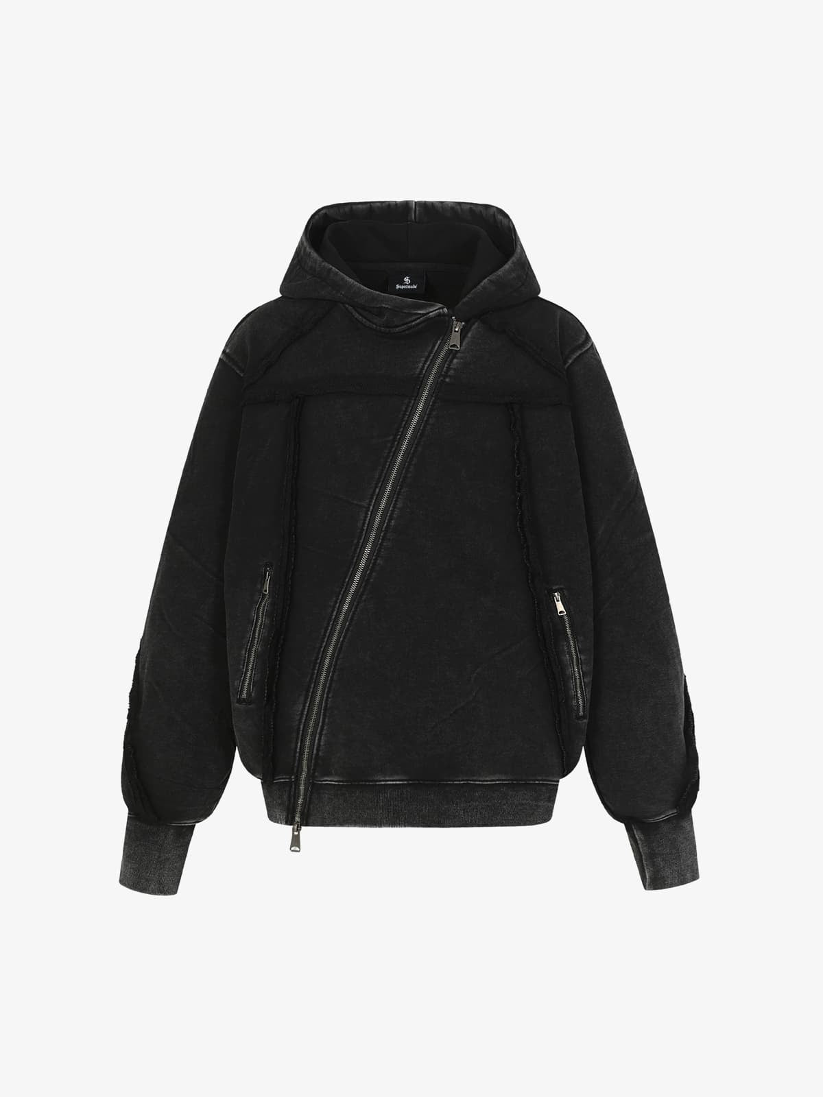 Retro Asymmetric Zip Up Deconstructed Hoodie - Luxuryurbanwear