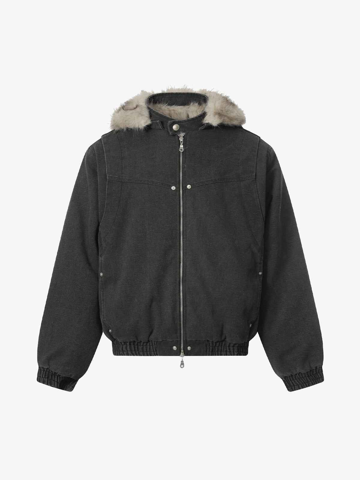 Street Outdoor Detachable Fur Collar Fleece Hooded Padded Jacket