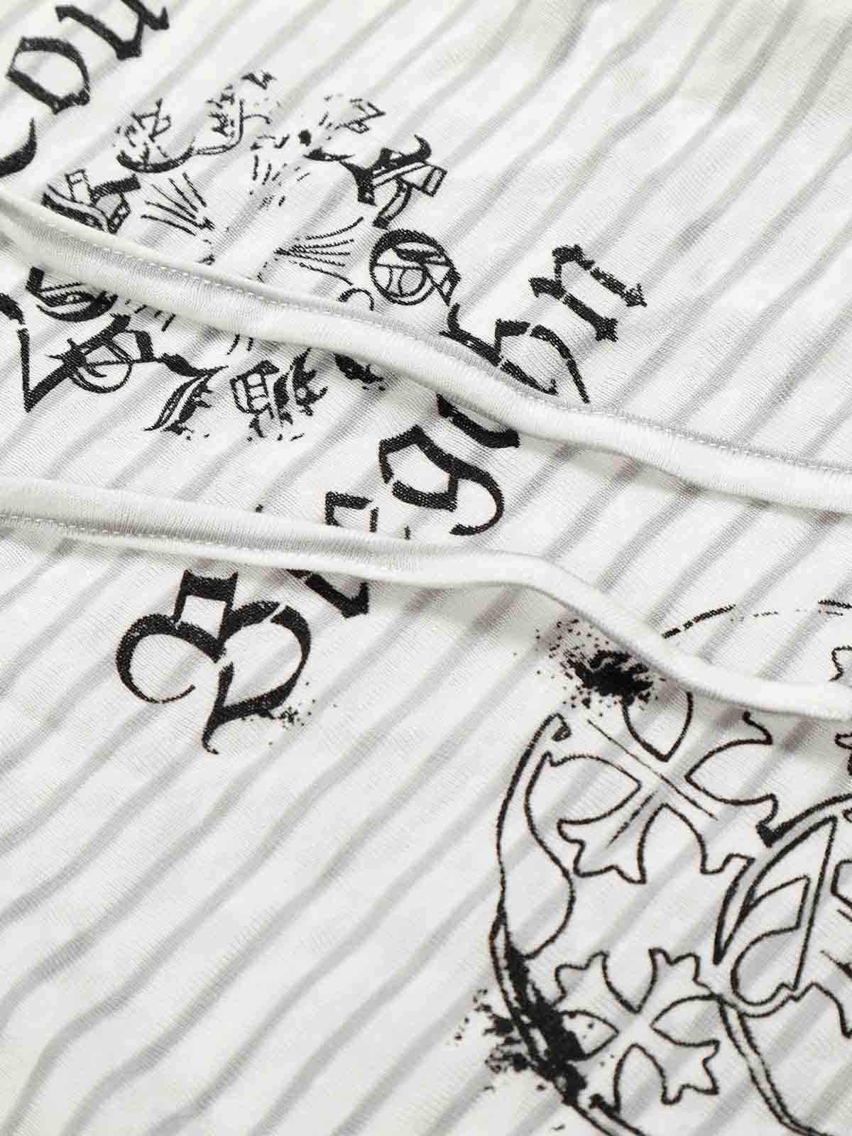 Graphic Print and V-Neck Striped Long Sleeve Hooded T-Shirt
