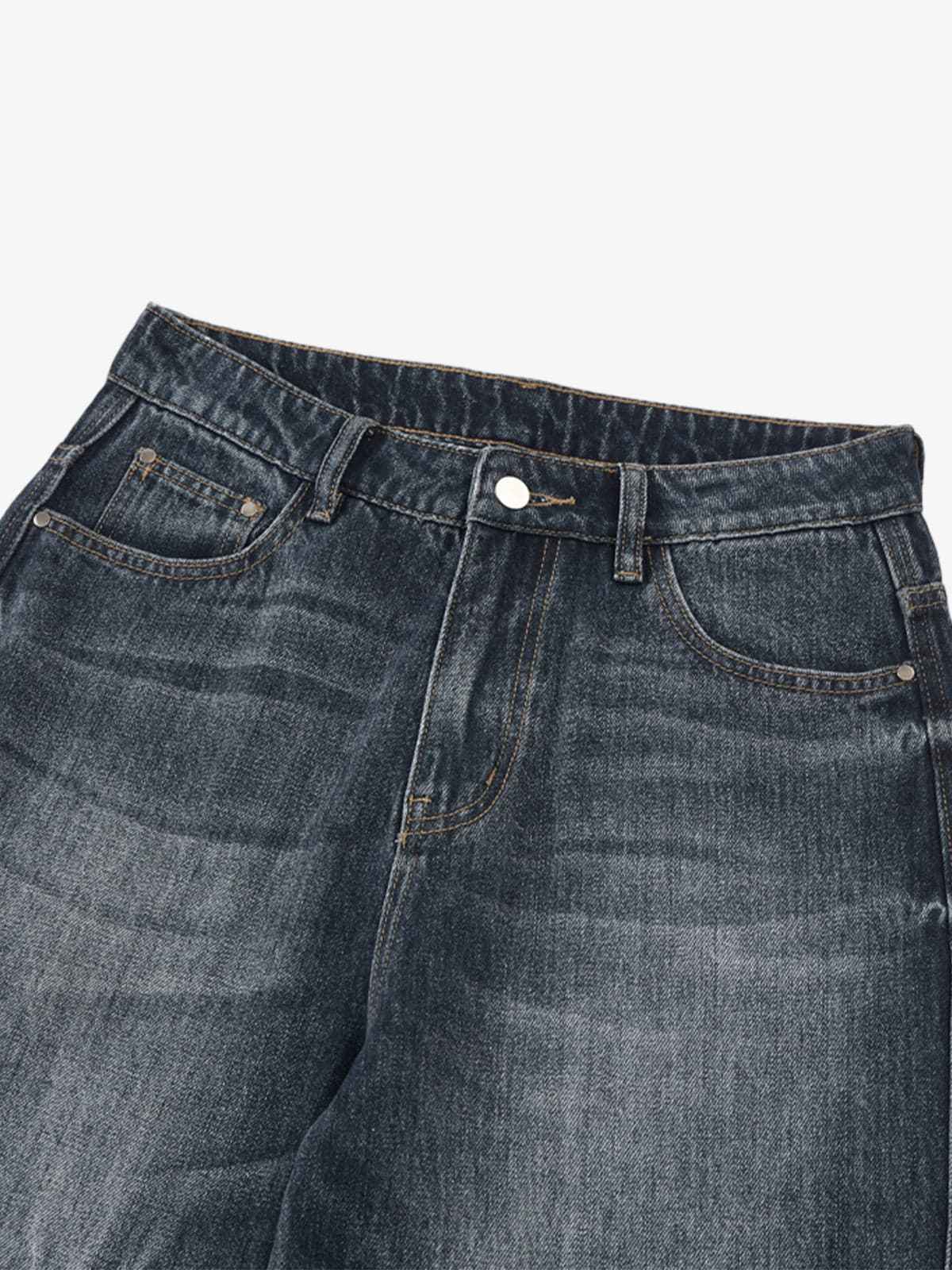 Vintage Distressed Wash Wide Leg Jeans
