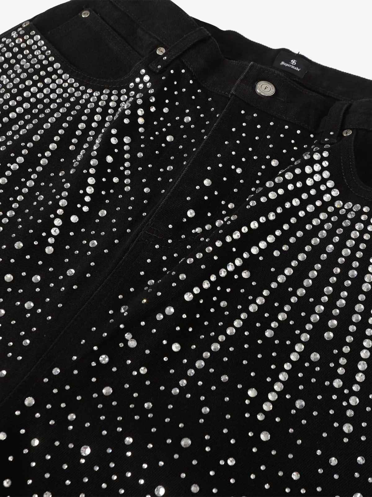 Retro Denim Full Rhinestone Design Baggy Jeans - 2545