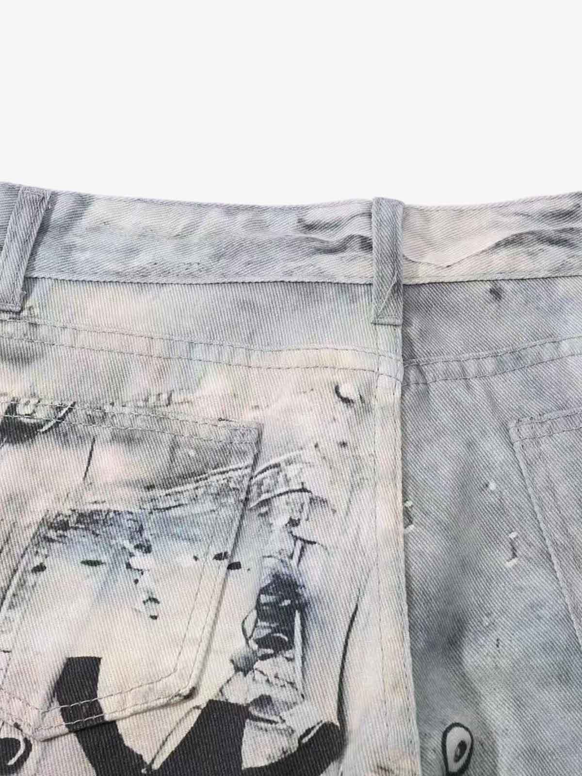 Abstract 3D Digital Print Wide-Leg Jeans - Luxuryurbanwear