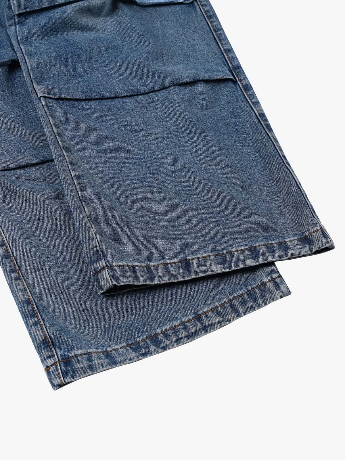 Retro Washed Cargo Multi-Pocket Straight Jeans - Luxuryurbanwear