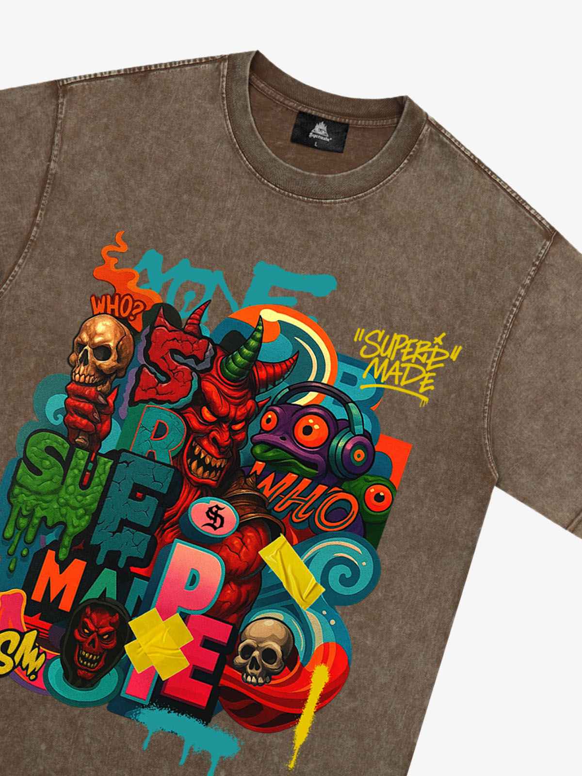 Trendy Multicolor Graffiti Skull Graphic T-Shirt