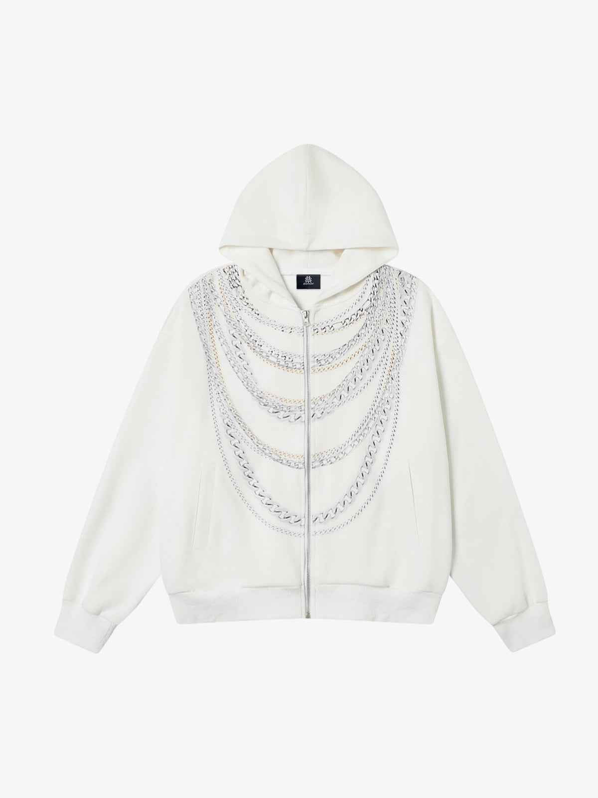 Retro Digital Chain Print Cardigan Zip Up Hoodie