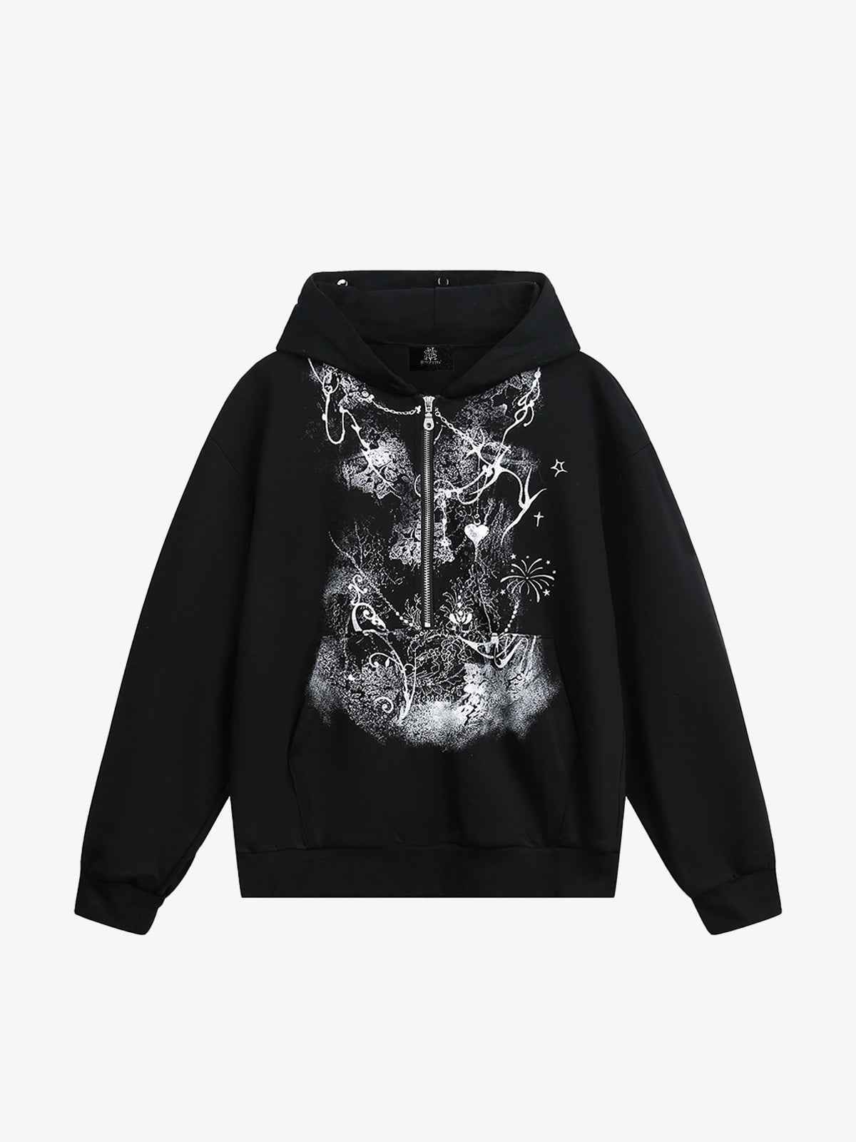 Detachable Fur Collar Printed Cardigan Half-Zip Hoodie