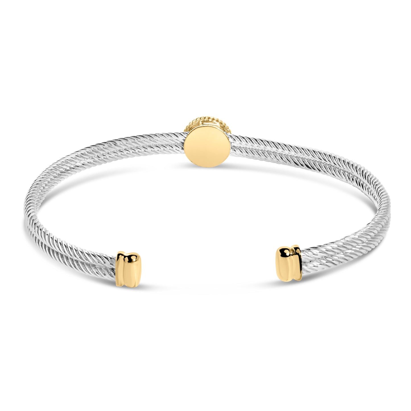 18K Yellow Gold Plated .925 Sterling Silver Diamond Accent and Fleur Di Lis Medallion Bangle Bracelet (I-J Color, SI1-SI2 Clarity) - 7.25 Inches