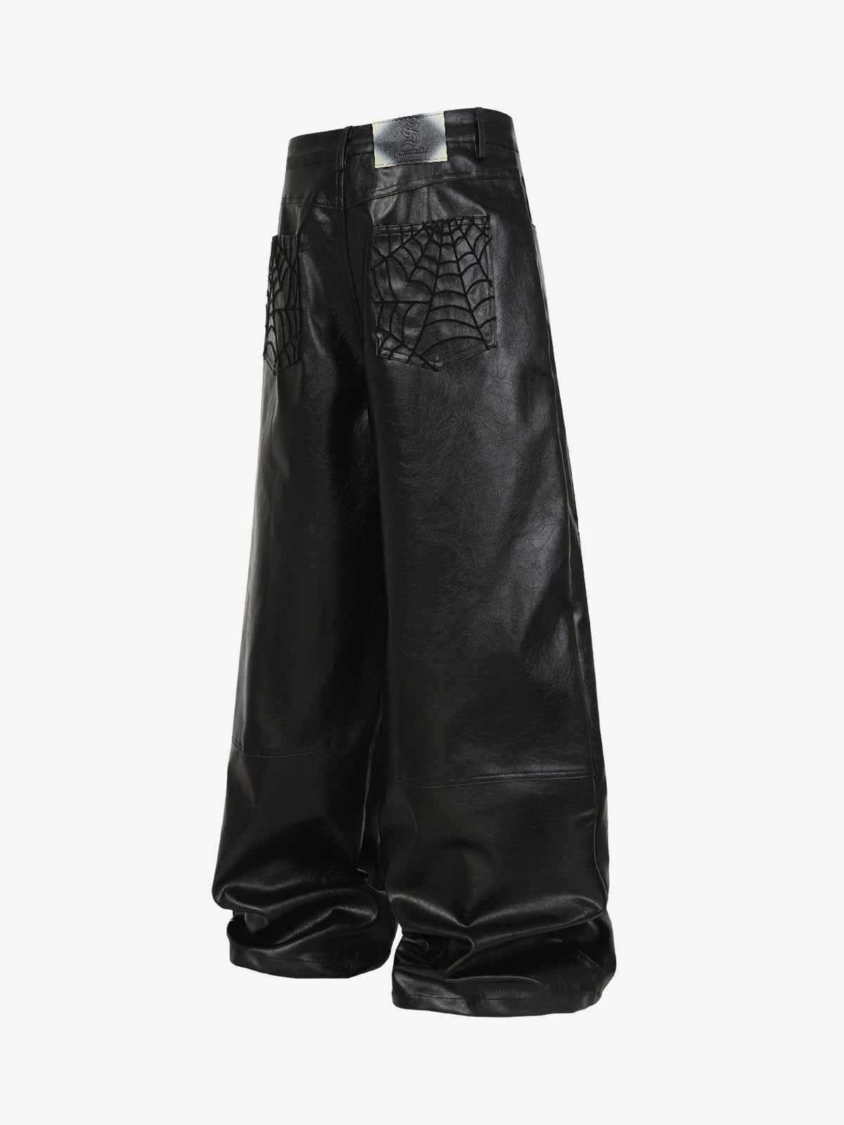 Spider Web Embossed Faux Leather Wide Leg Pants