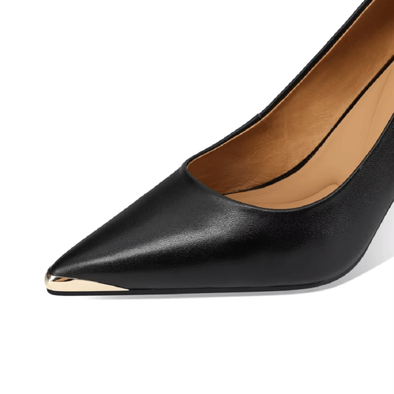Blade Pump | Leather Gold Stiletto Cap-Toe