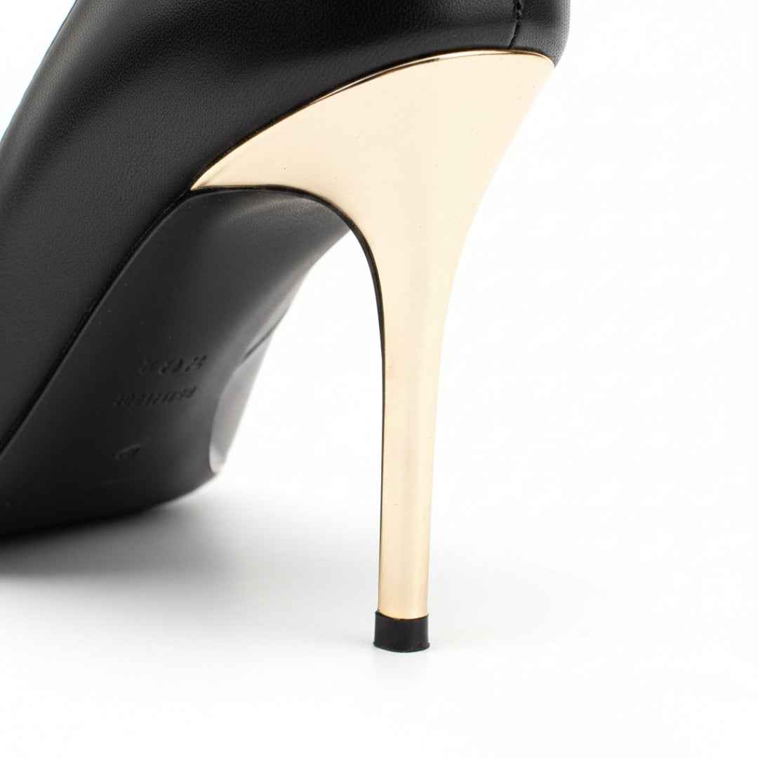 Blade Pump | Leather Gold Stiletto Cap-Toe