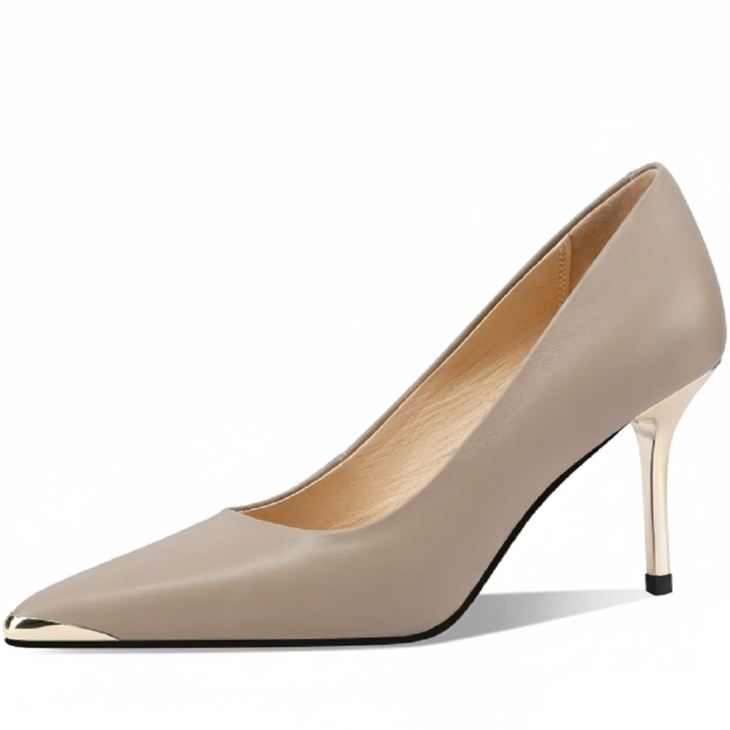 Blade Pump | Leather Gold Stiletto Cap-Toe - Luxuryurbanwear