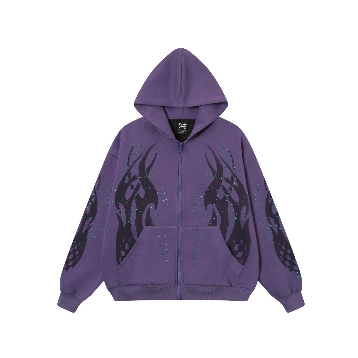 Flame Rhinestone | Y2K Zip-Up Hoodie - Luxuryurbanwear