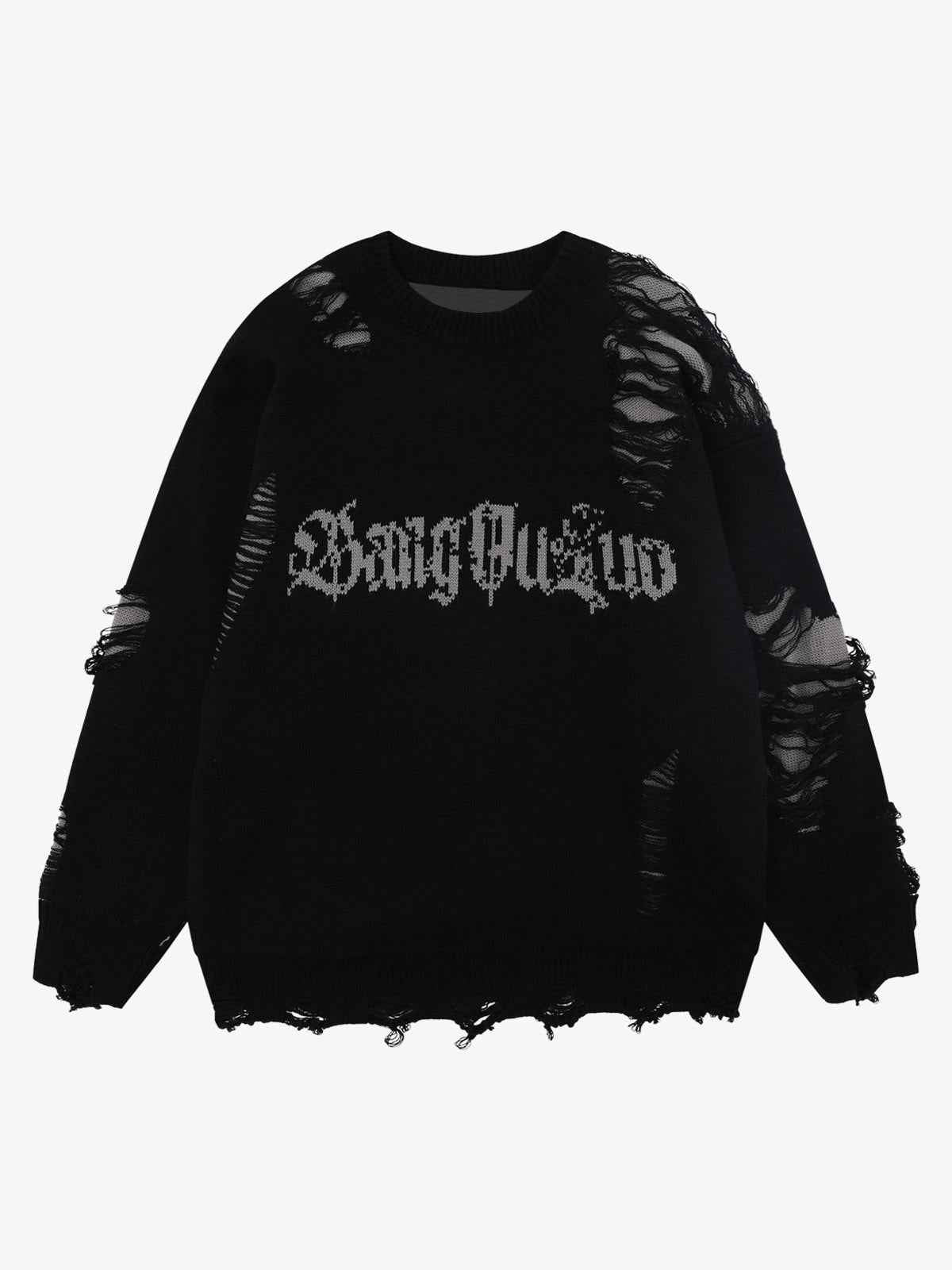 High Street Ripped Raw Edge Knitted Letter Jacquard Sweater