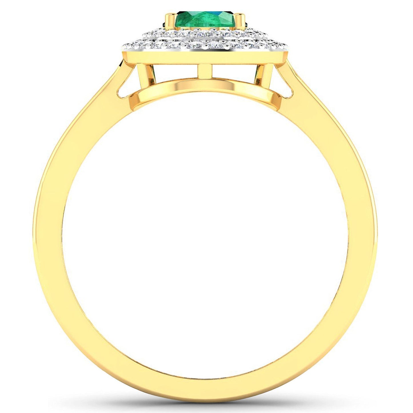0.88 Carat Genuine Zambian Emerald and White Diamond 14K Yellow Gold Ring