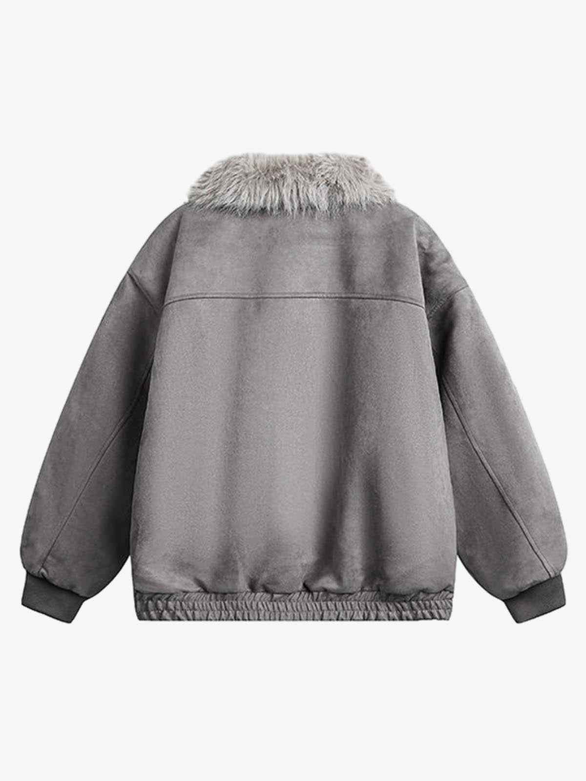 Vintage Faux Fur Trimmed Suede Padded Bomber Jacket