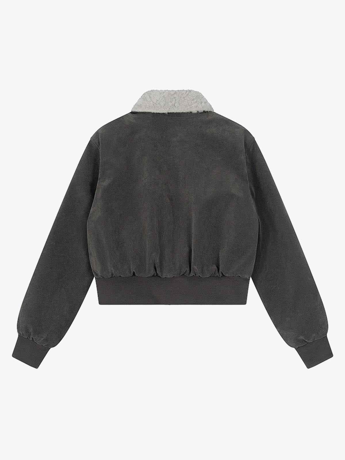 Utility Faux Shearling Collar Suede Look Zip Up Jacket