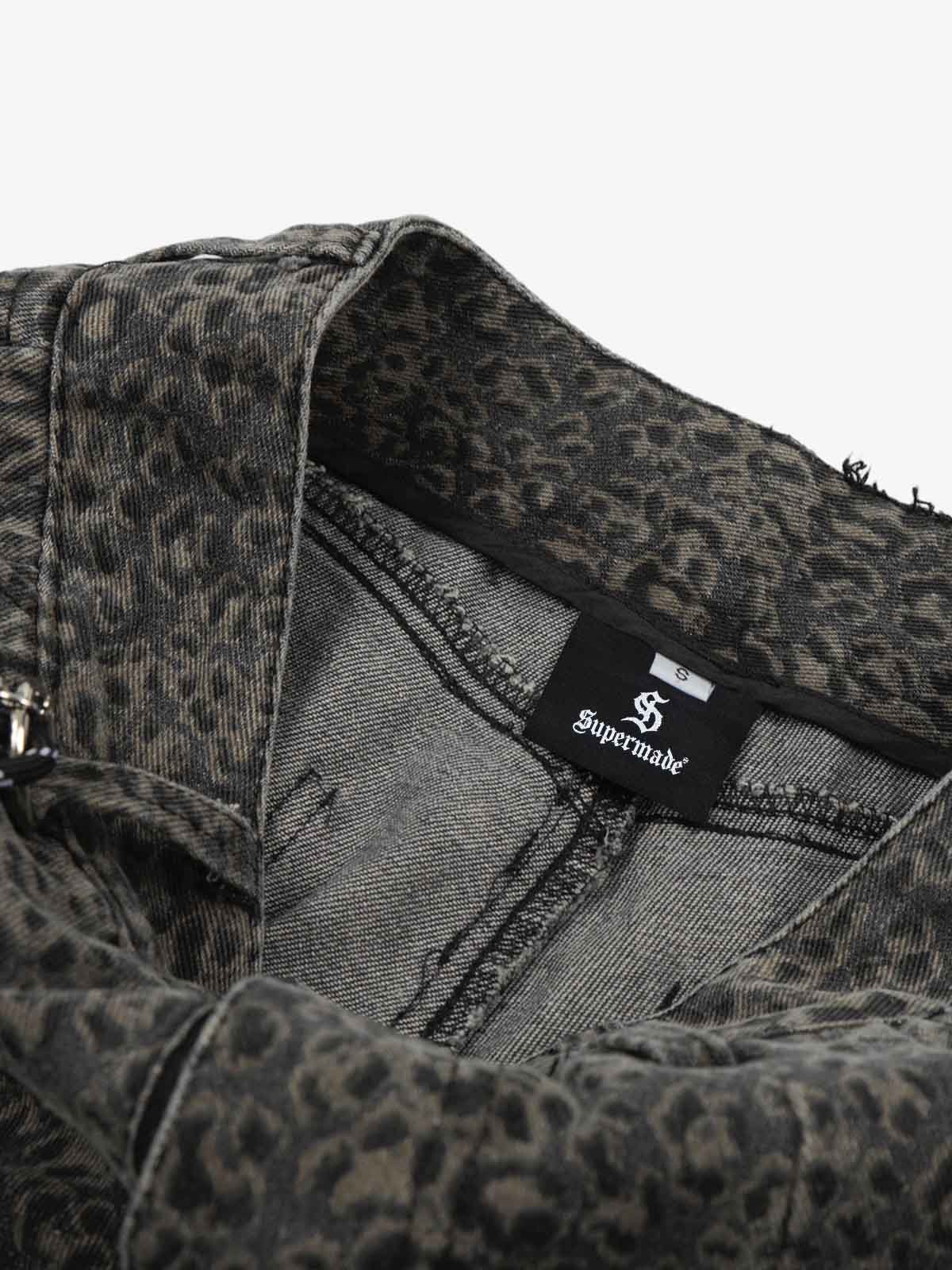 Leopard Pleated Wide Leg Denim Barrel Jeans - Luxuryurbanwear