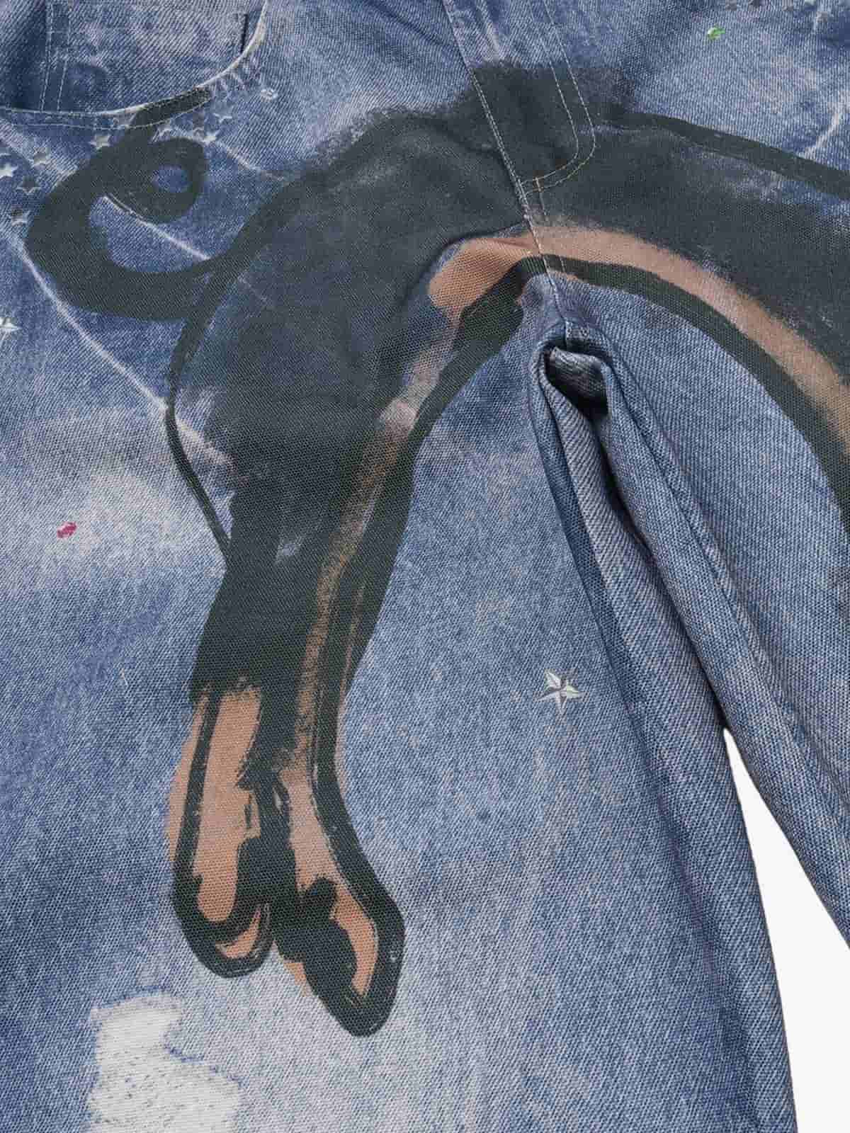Retro Dachshund 3D Print Washed Distressed Jeans - Luxuryurbanwear