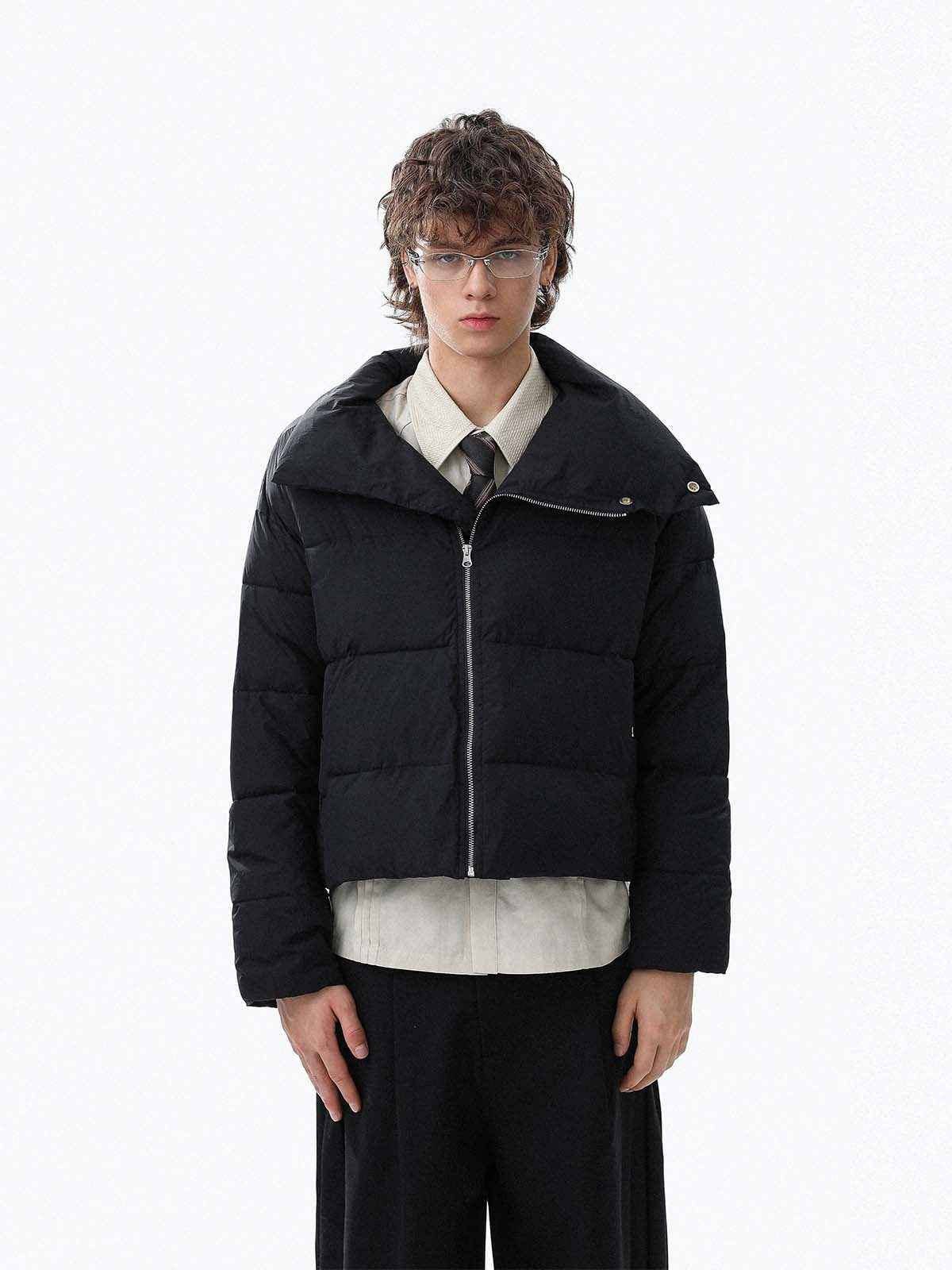 Vintage Asymmetric Zip High-Neck Puffer Jacket
