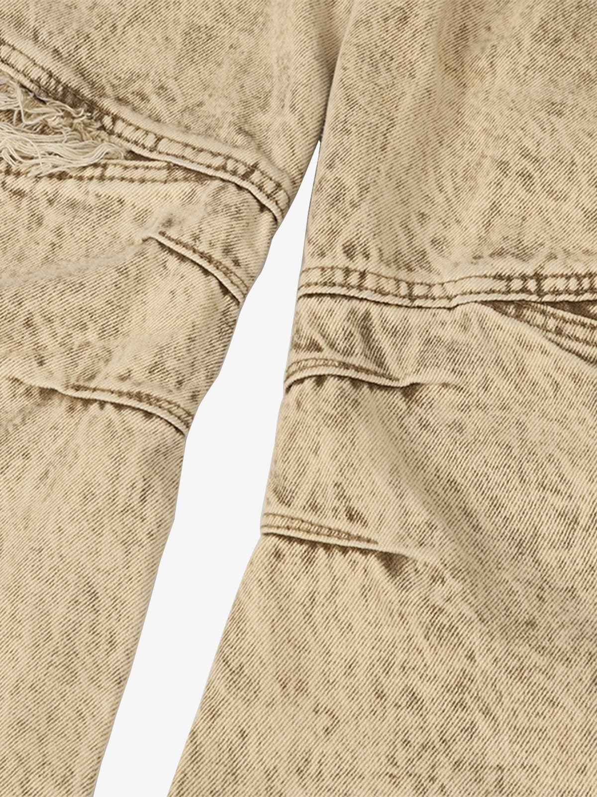 Distressed Raw-Edge Panel Sculpted Wide-Leg Jeans