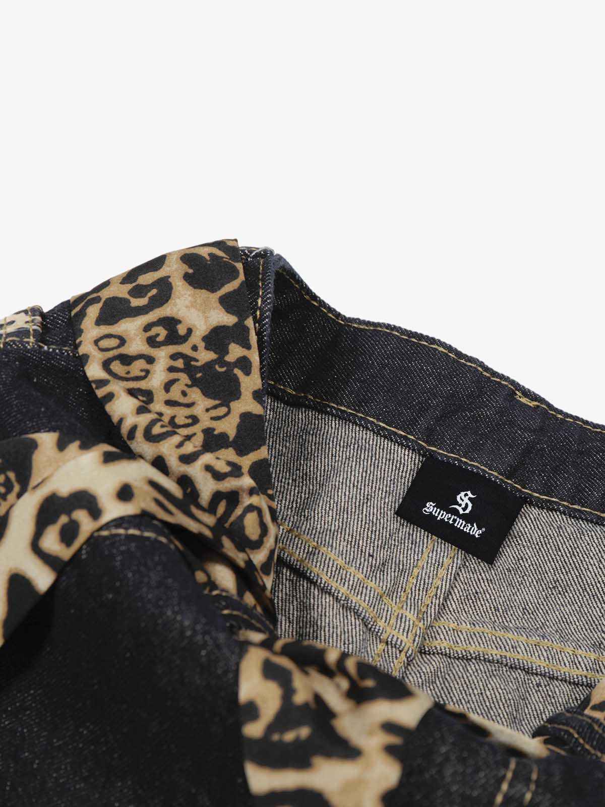 Leopard Side Panel Tie Belt Denim Barrel Jeans