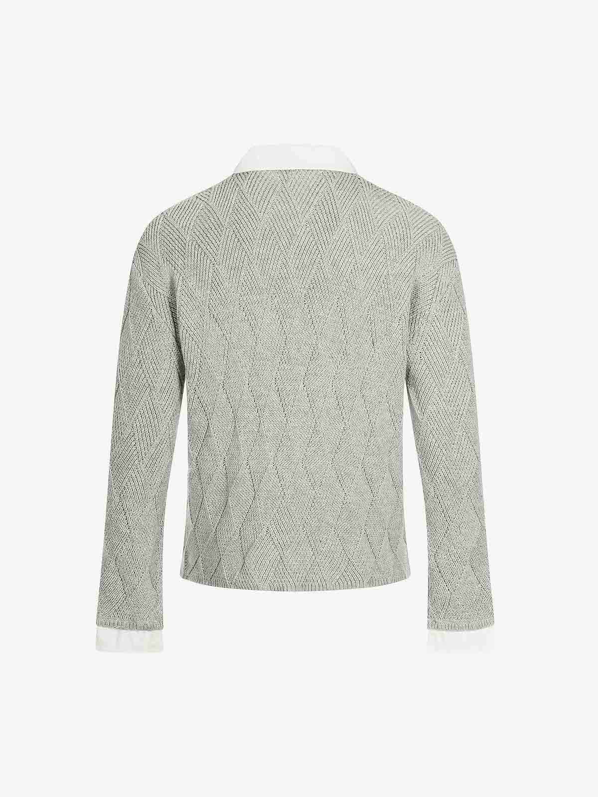 Retro Contrast Collar Embroidery Knit Sweater
