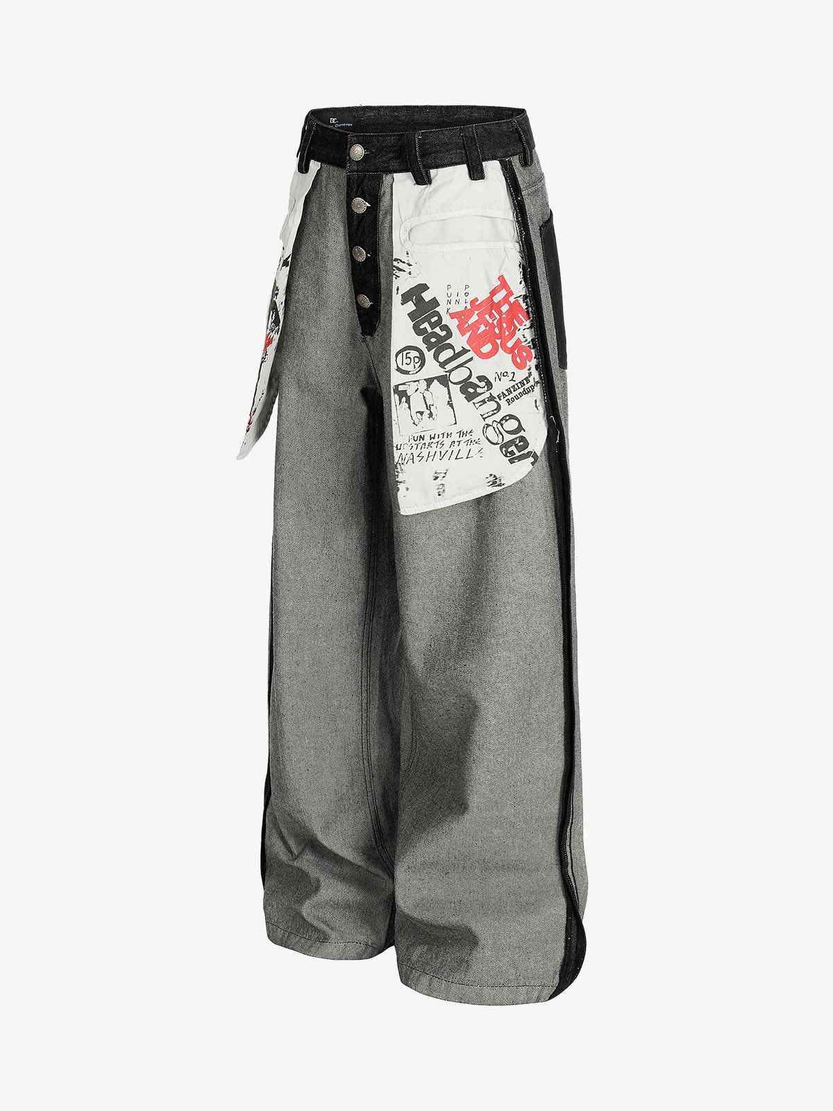 Distressed Reverse Design Large Pocket Printed Jeans - 2568
