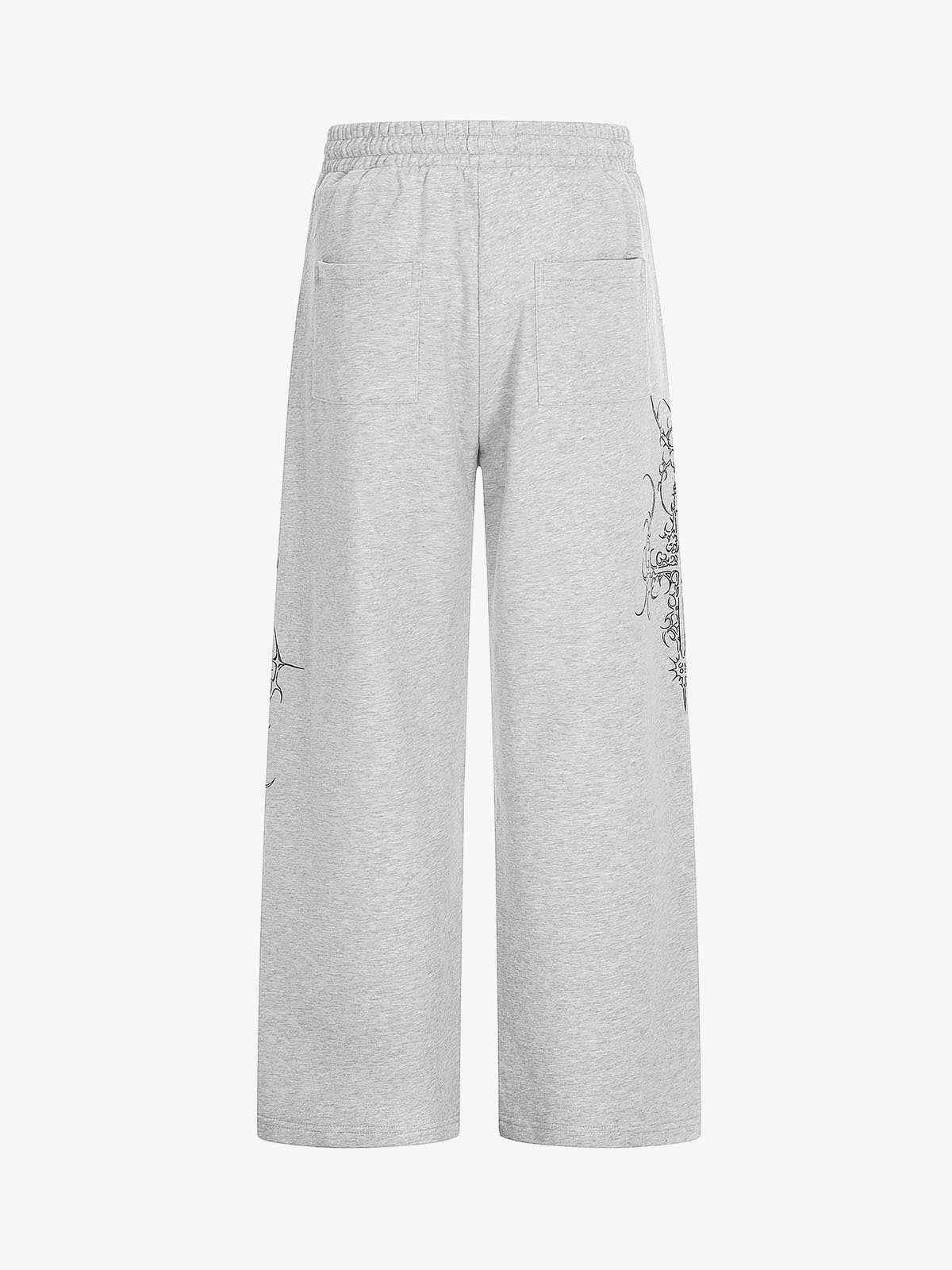Embroidered Graphic Studded Hoodie and Wide Leg Sweatpants Set