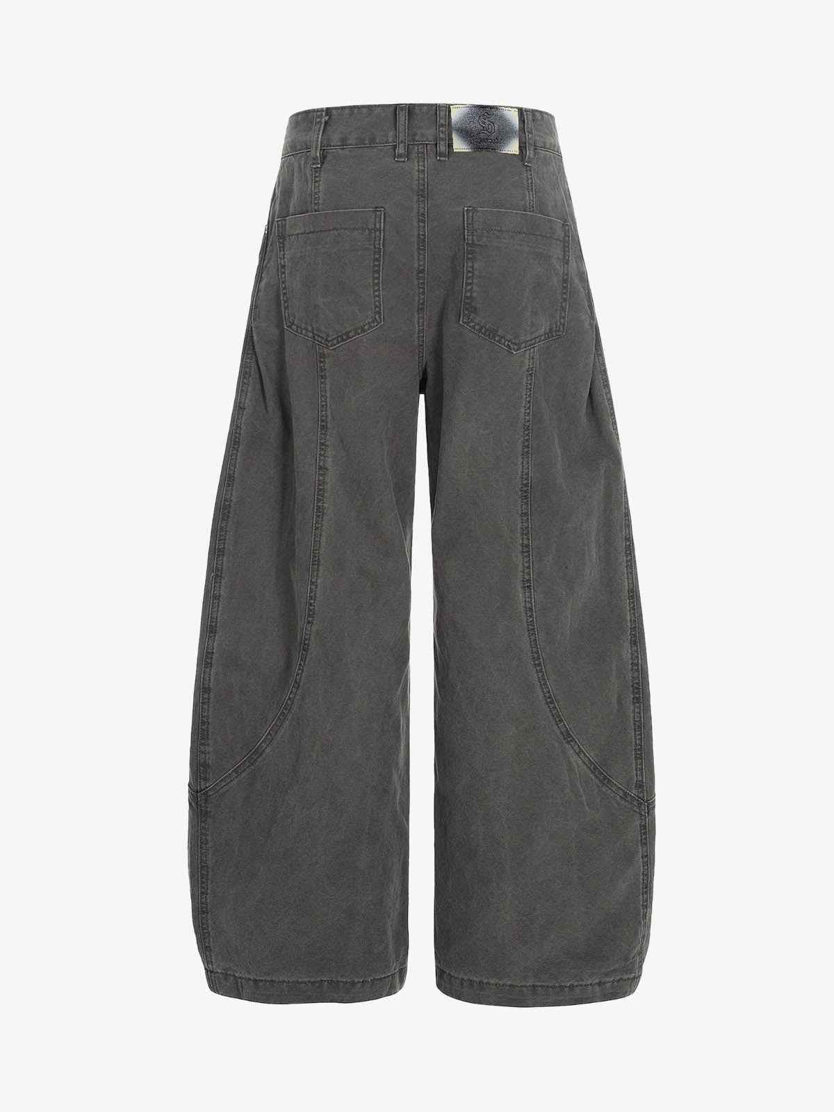 High Waist Button Fly Curved Seam Washed Jeans