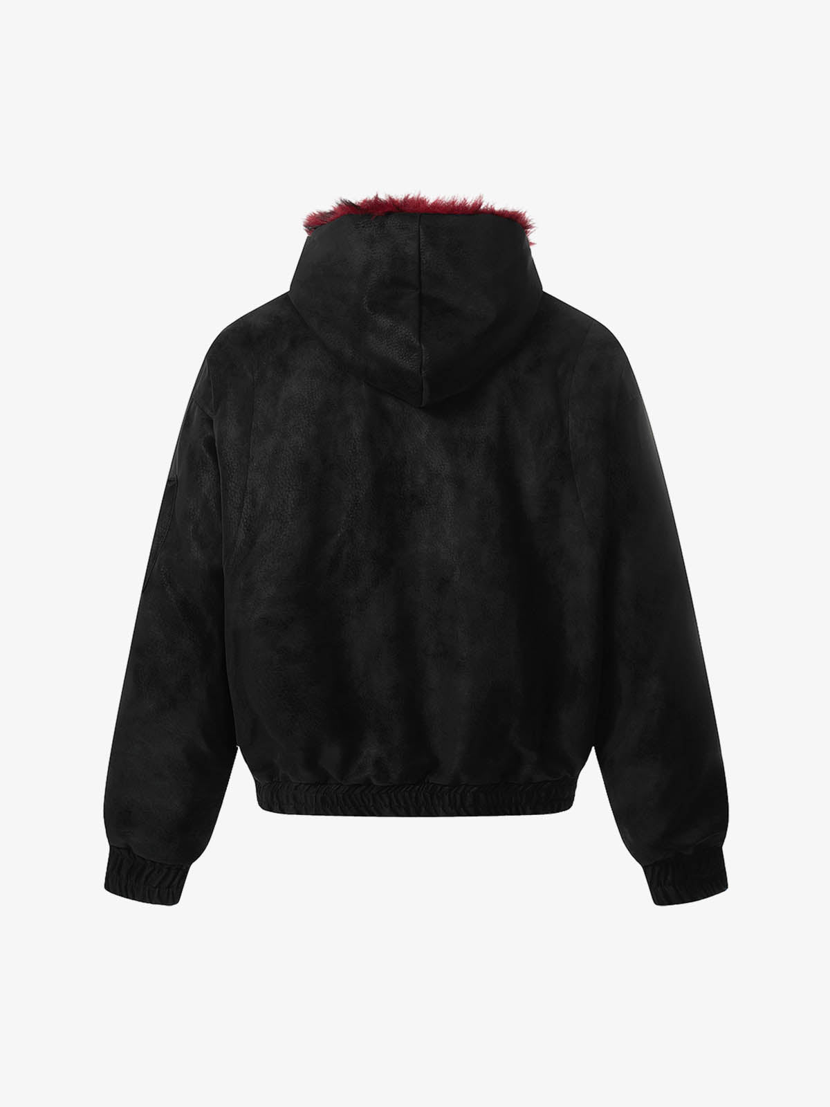 Retro Suede Faux Fur Collar Fleece Zip Up Bomber Jacket - Luxuryurbanwear