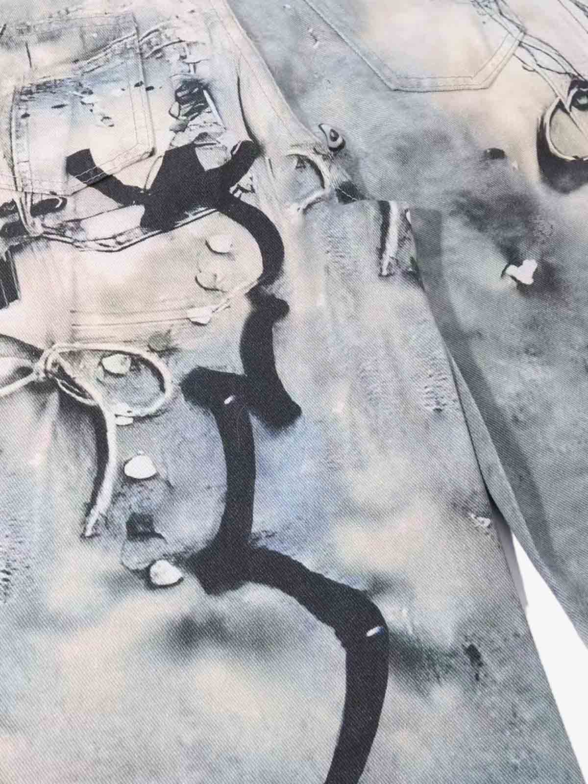 Abstract 3D Digital Print Wide-Leg Jeans - Luxuryurbanwear