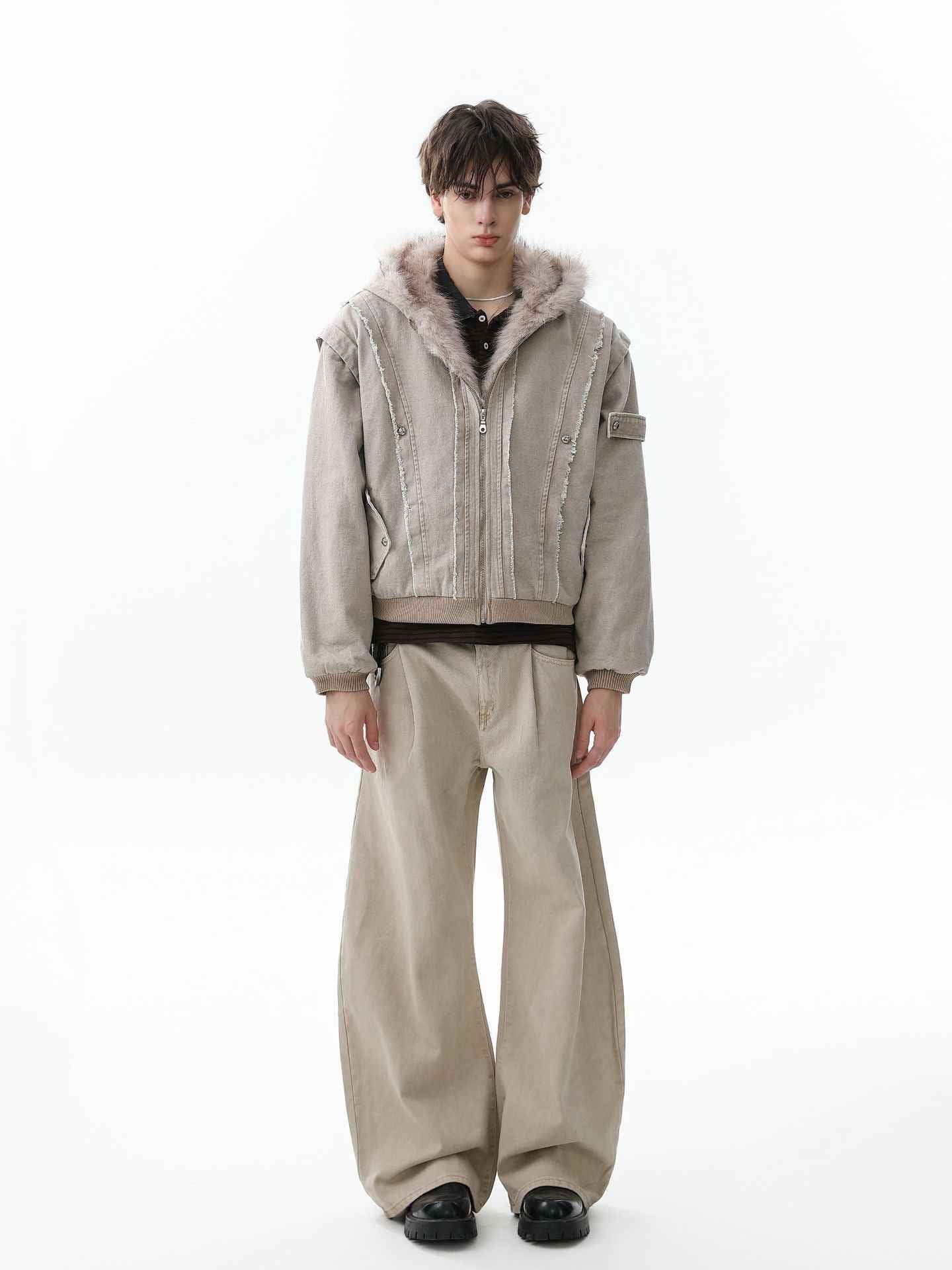Retro Washed Fleece-lined Hooded Work Jacket