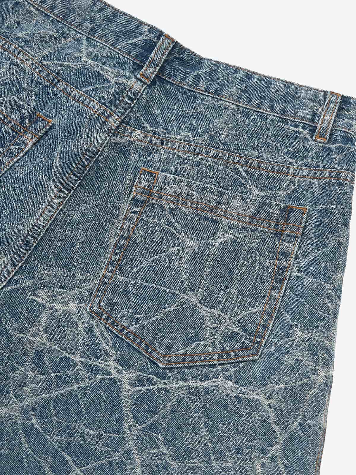 Retro Crackle-Washed Barrel Jeans - Luxuryurbanwear