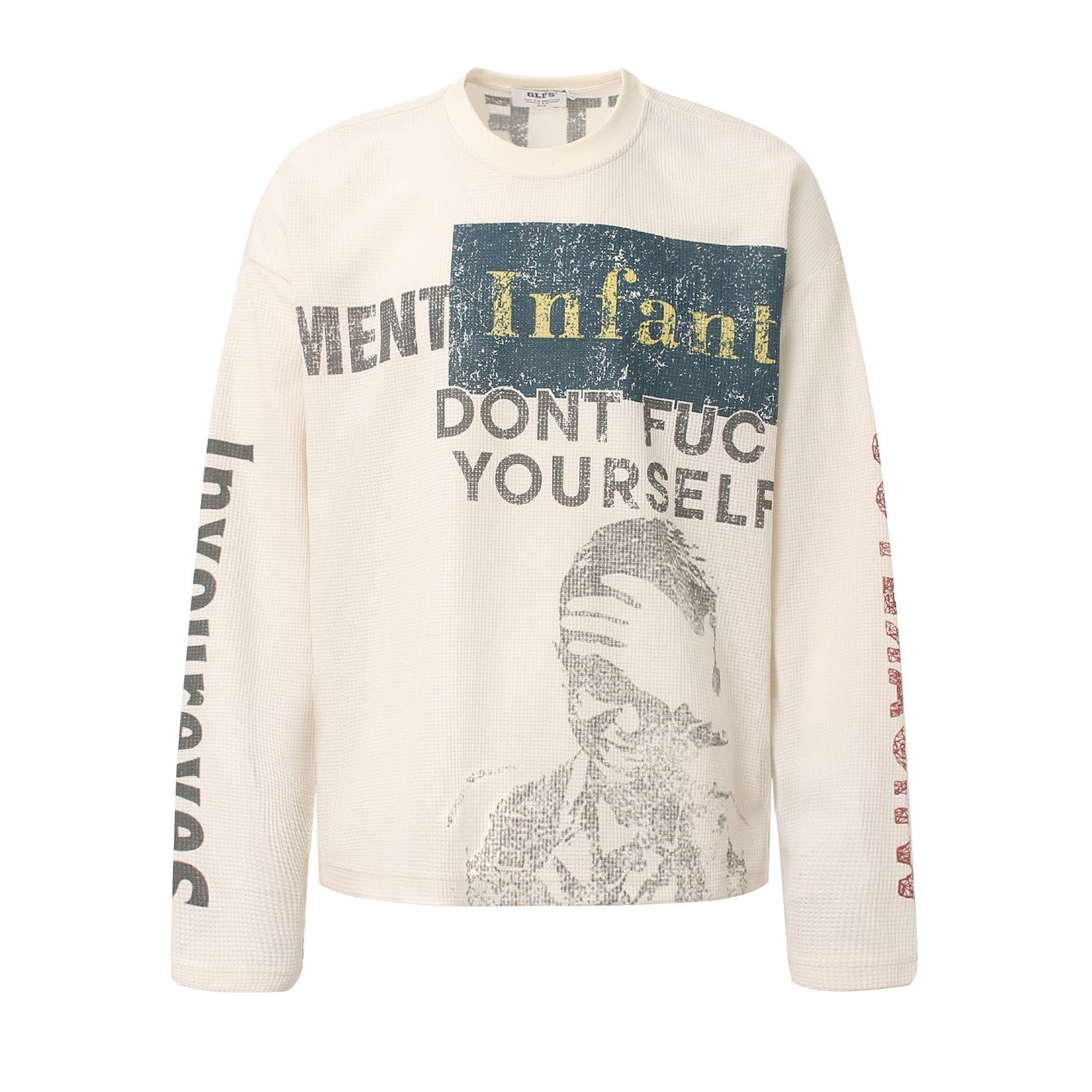 Graphic Print Crewneck | Waffle Knit Sweatshirt - Luxuryurbanwear