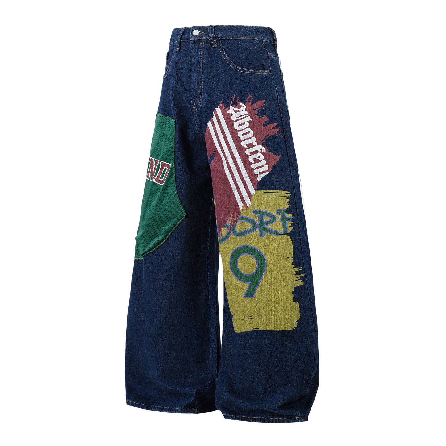 Retro High Street Style Trousers | Wide Leg Baggy Print Jeans - Luxuryurbanwear