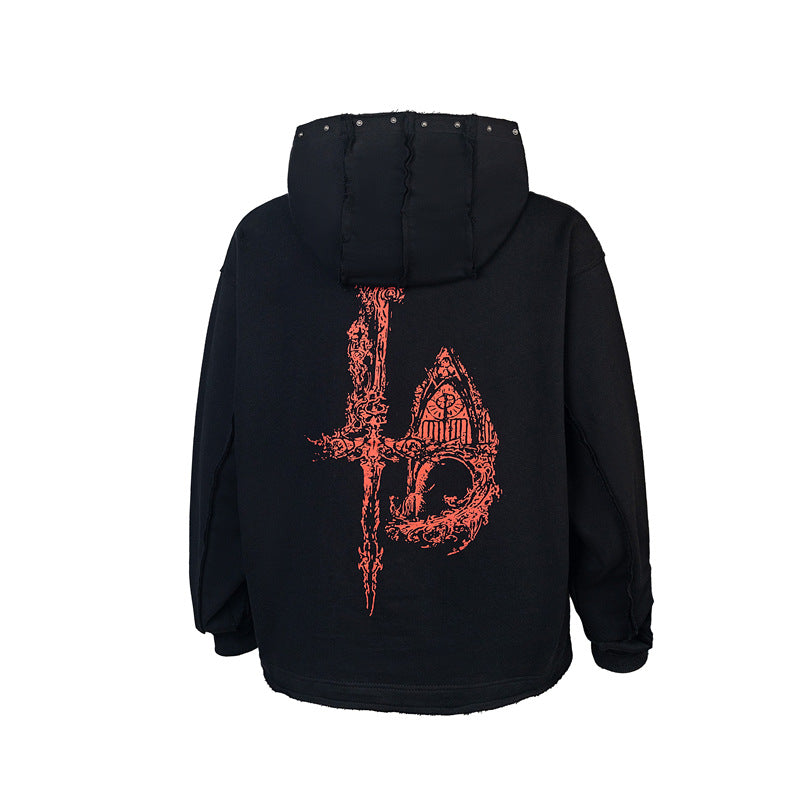Dragon Bone Print Pullover | Retro Rivet Streetwear Hoodie - Luxuryurbanwear