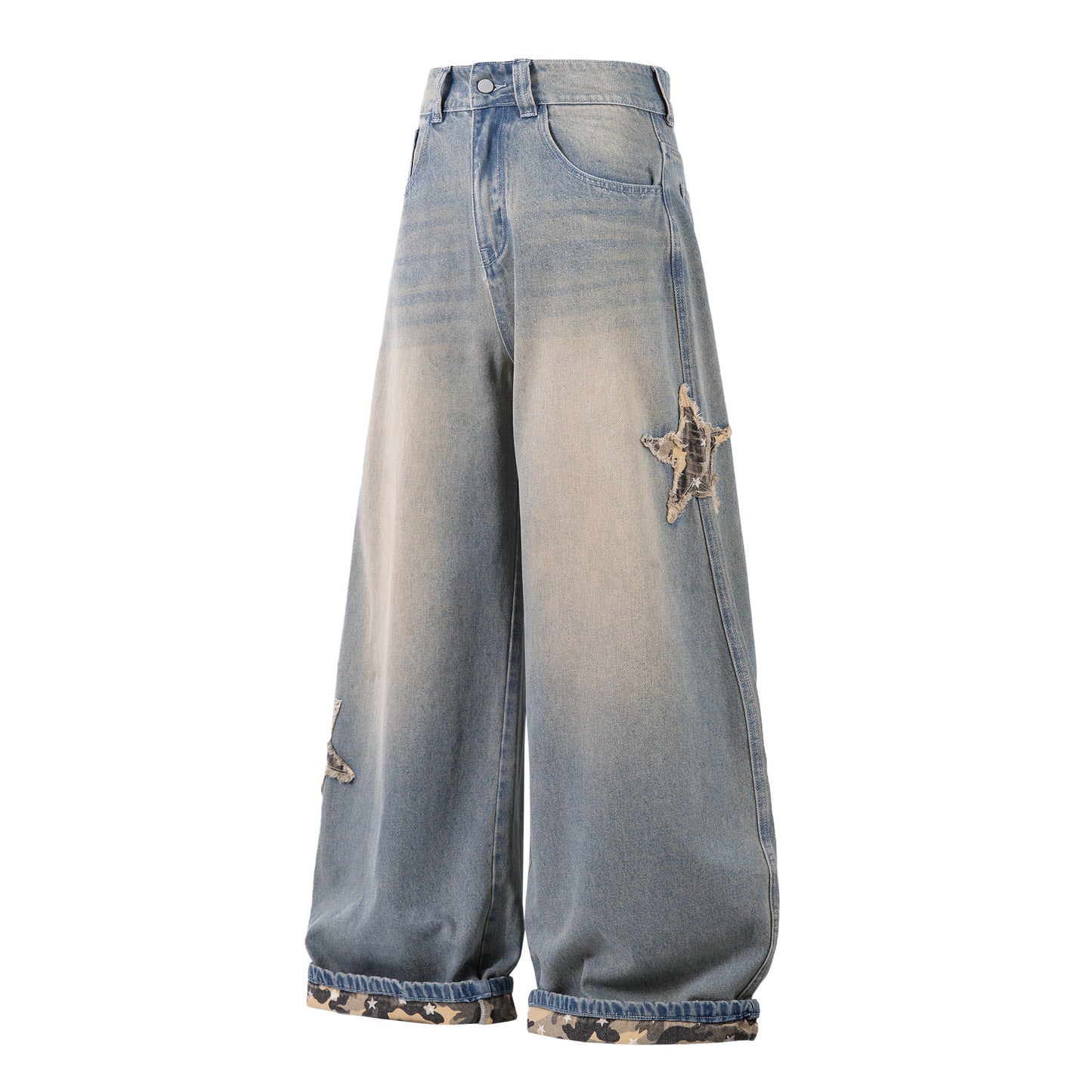 Camo Star Cuffed Denim | Baggy Streetwear Jeans - Luxuryurbanwear