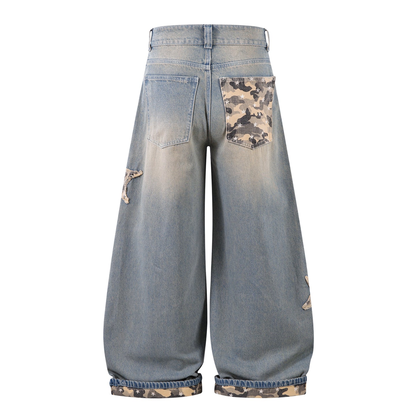 Camo Star Cuffed Denim | Baggy Streetwear Jeans - Luxuryurbanwear
