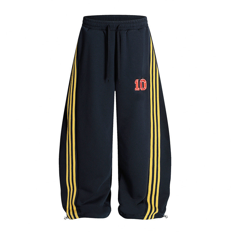 Vintage Side Stripe Pants | Wide Leg Fleece Streetwear Trousers - Luxuryurbanwear