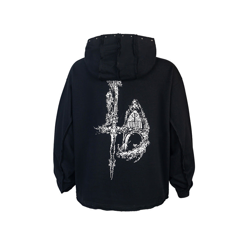 Dragon Bone Print Pullover | Retro Rivet Streetwear Hoodie - Luxuryurbanwear