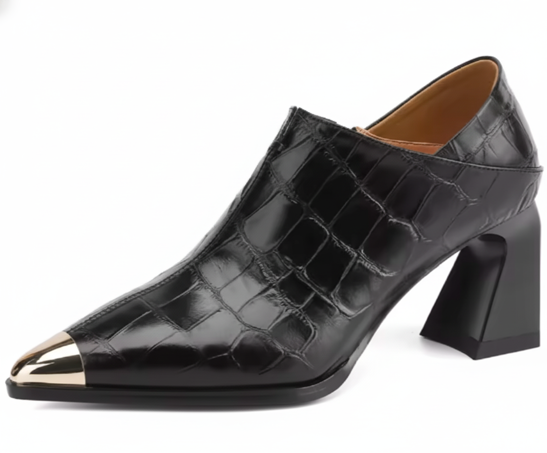 Apex Pump | Croc-Embossed Gold Cap-Toe - Luxuryurbanwear