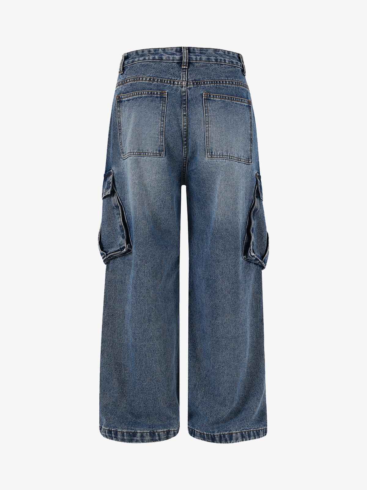 Retro Washed Cargo Multi-Pocket Straight Jeans