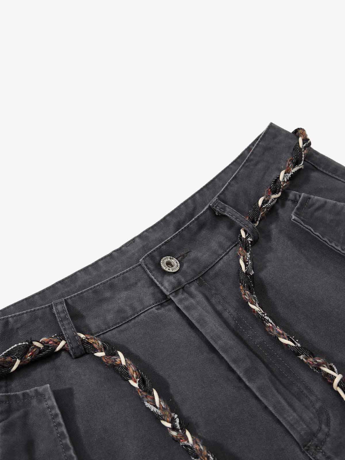 Washed Cargo Webbing Barrel Pants