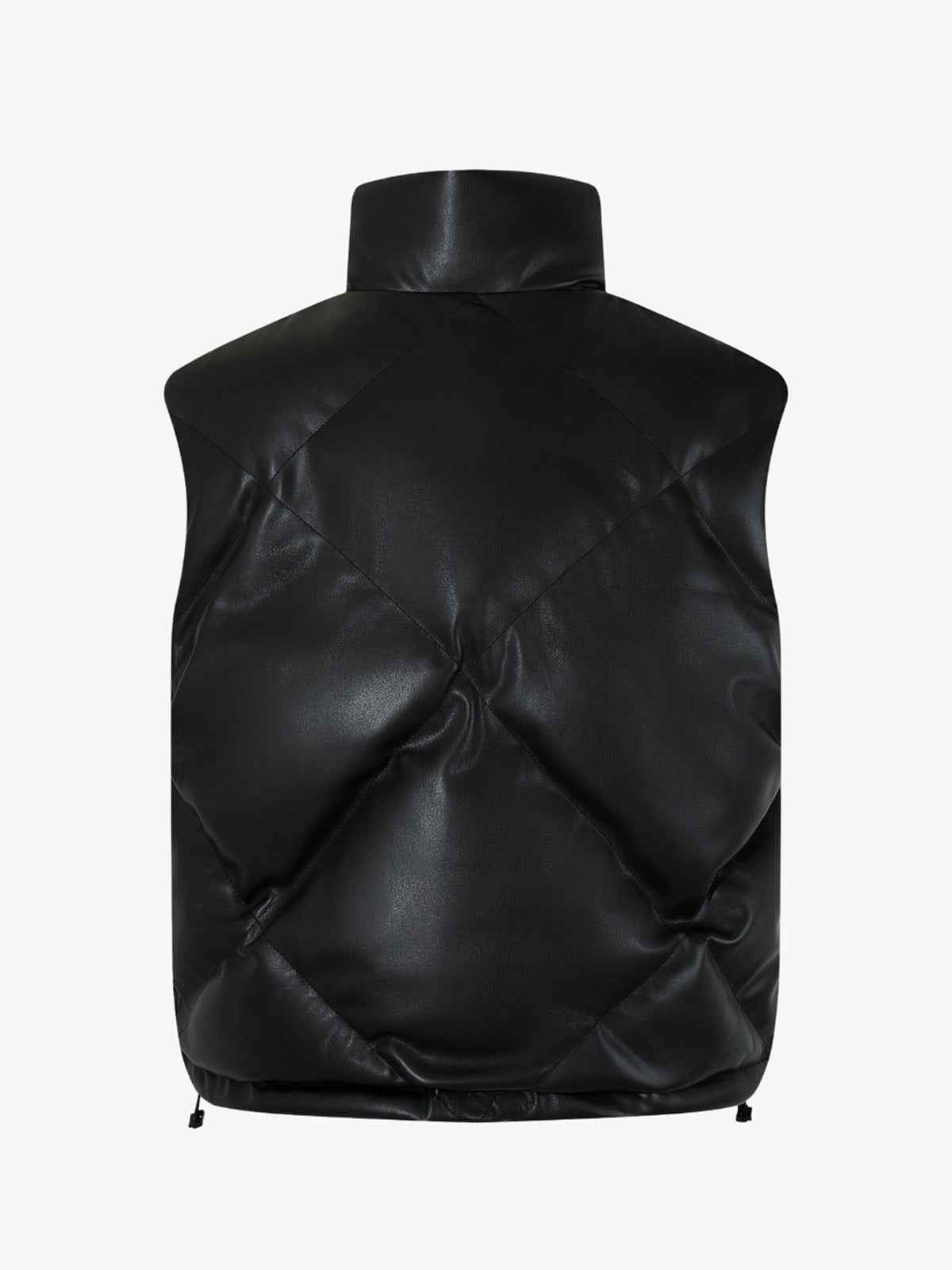 Minimalist Faux Leather Stand Collar Puffer Vest