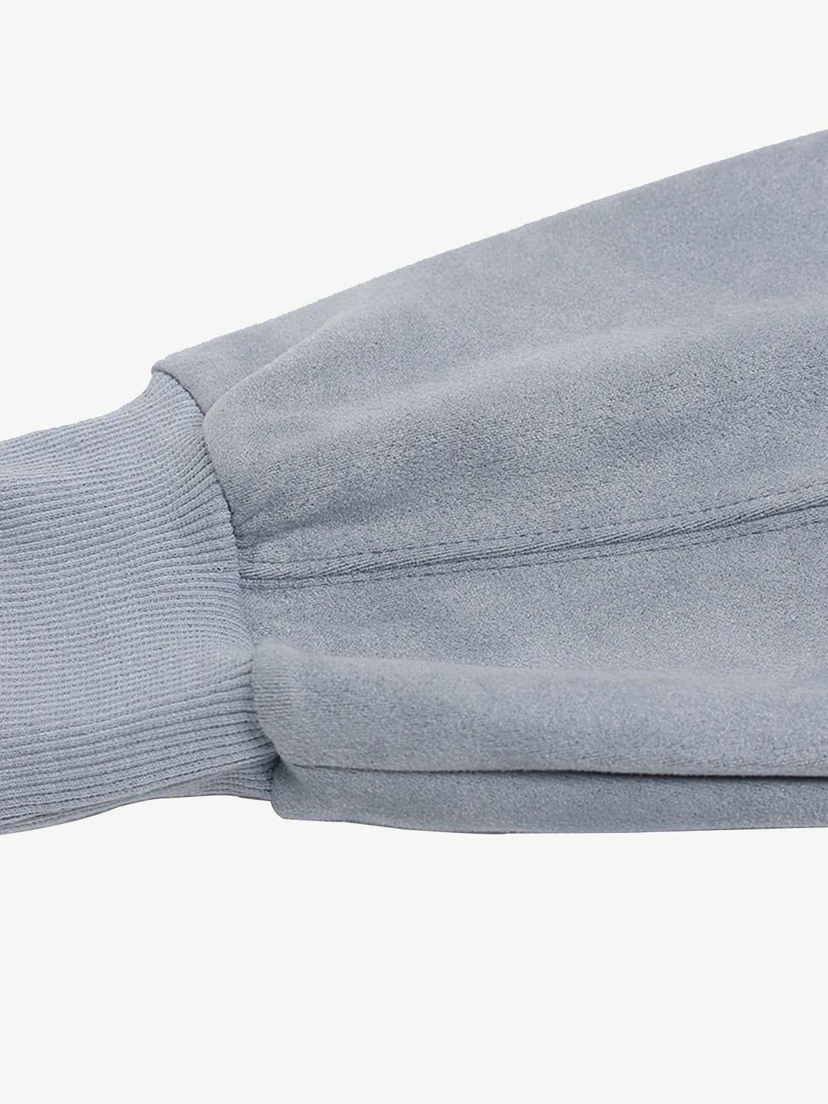 Vintage Suede Letter Embroidered Cropped Zip Up Hoodie