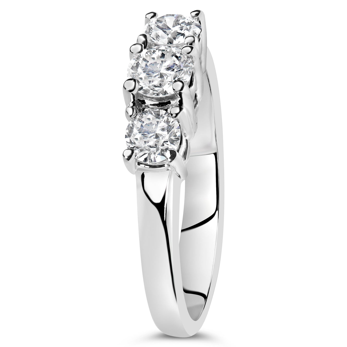 14K White Gold 3/4 Cttw Lab Grown Diamond 3 Stone Ring Band (F-G Color, VS2-SI1 Clarity)- Size 7