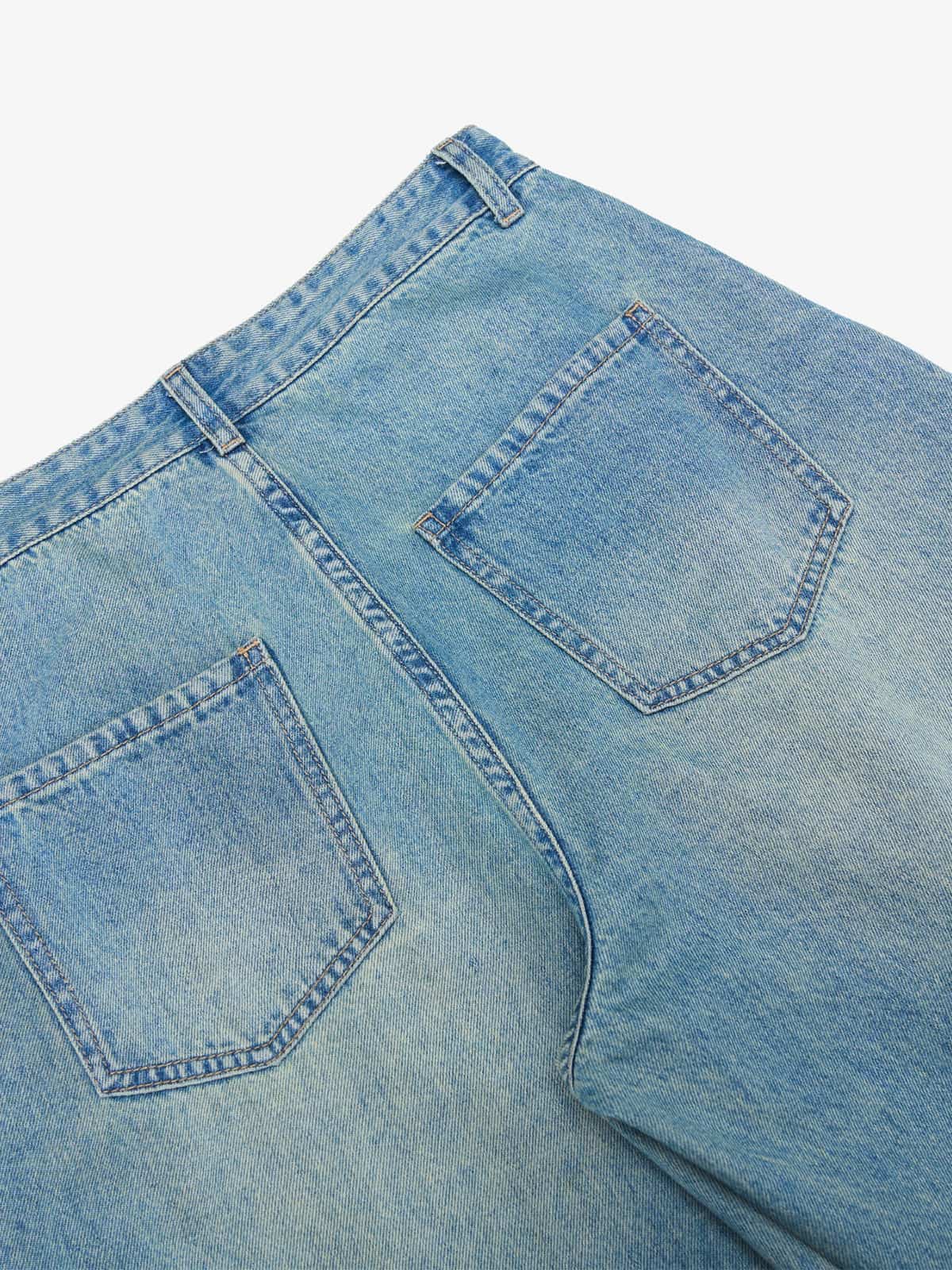 Vintage Light-Wash Pleated Barrel Jeans - Luxuryurbanwear